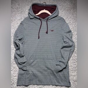 Hollister Hoodie Mens Small Herringbone Pattern Lightweight Hooded Pocket Preppy